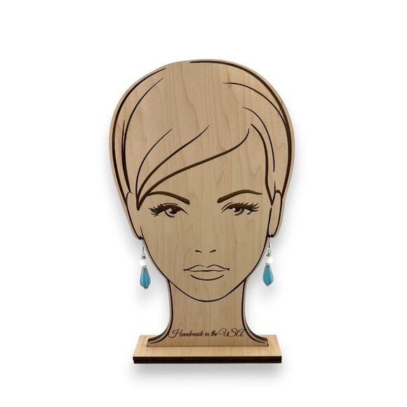 Blue Melon Teardrop & White Jade Earrings Czech Glass 925 Sterling Silver - Picture 2 of 10